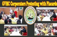 GVMC Council Meeting Opposition Corporators protesting with placards in Visakhapatnam by VizagVision