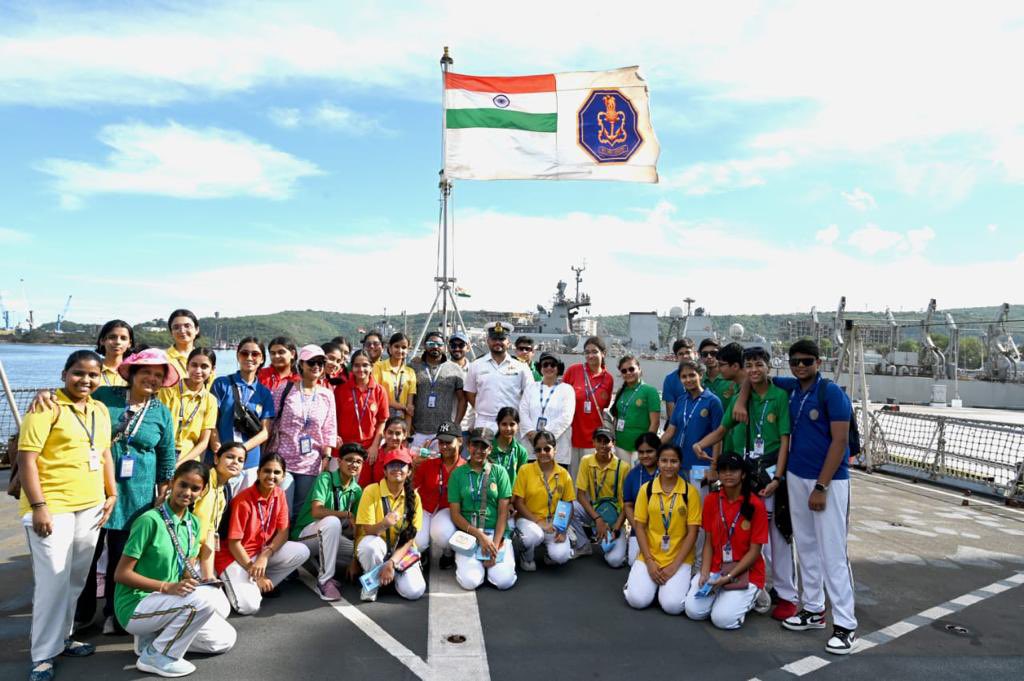 Vizagvision : As part of Indian Navy’s outreach activities in the run up to Navy Day-23, over 120 school children from Amrita Vidyalayam, New Delhi visited INS Delhi at Visakhapatnam on 05 Nov 23. The young and impressionable visitors were provided a glimpse of the Naval way of life and briefed on the multifarious roles of Indian Navy
